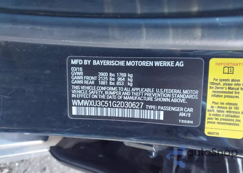 2016 Mini Hardtop Cooper S from USA, damaged, VIN WMWXU3C51G2D30627